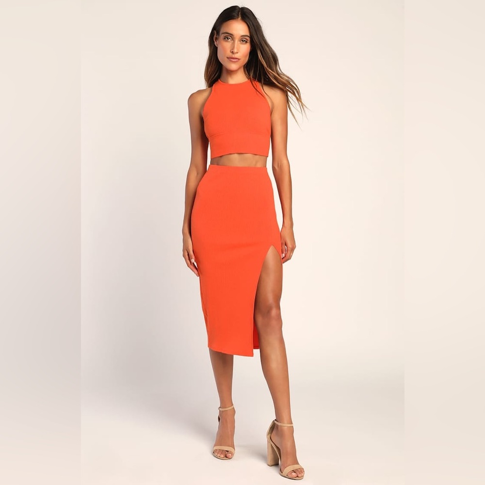 Lulu's Bright Orange Two-Piece Set